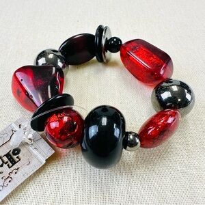 Treska Mars Collection stretch 3 row bracelet NWT red black lucite gunmetal mix